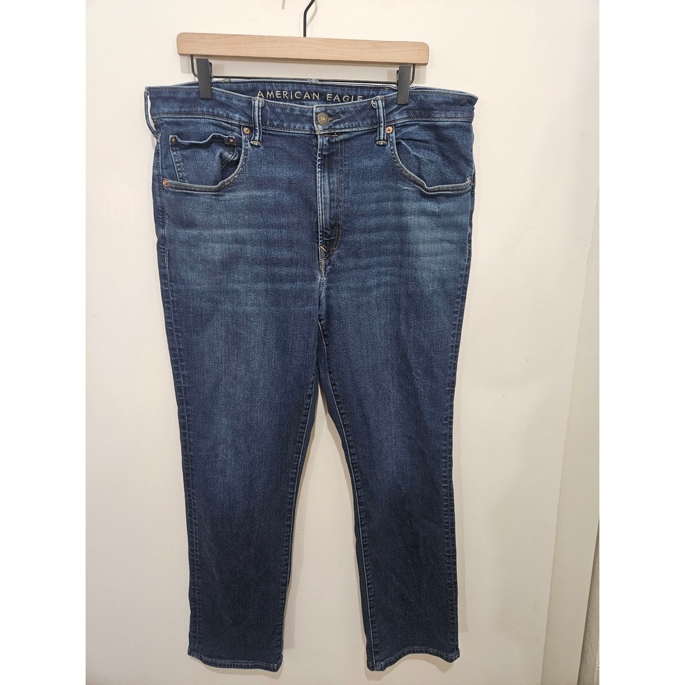 American Eagle Mens Athletic‎ Straight Jeans Dark Wash Blue 38x32 Stretch Denim